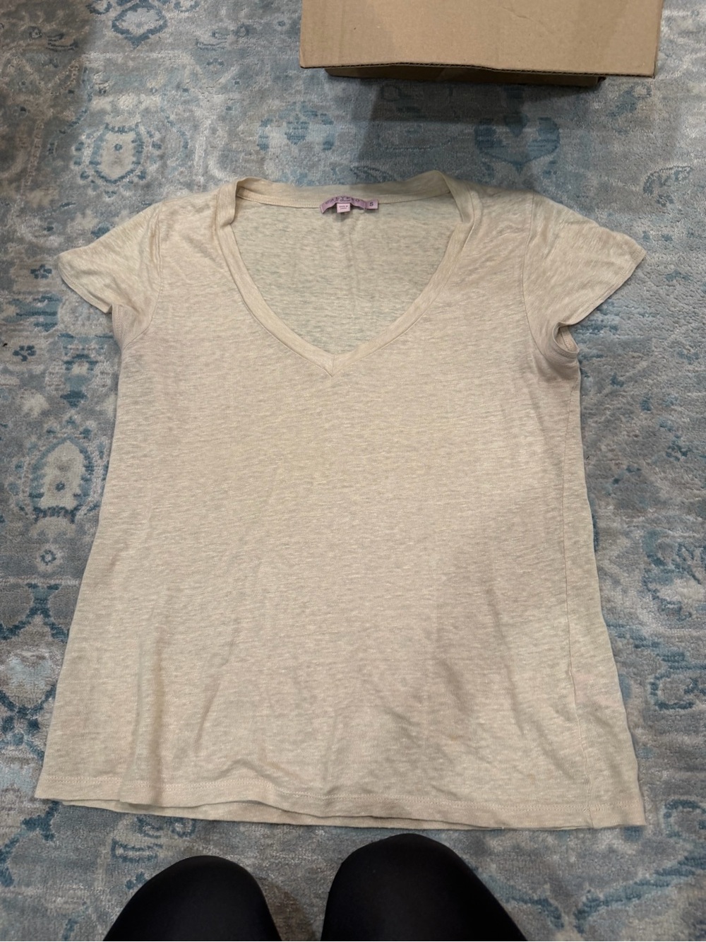 Calypso St. Barth Light tan/Cream V-Neck linen Short Sleeve Tee
